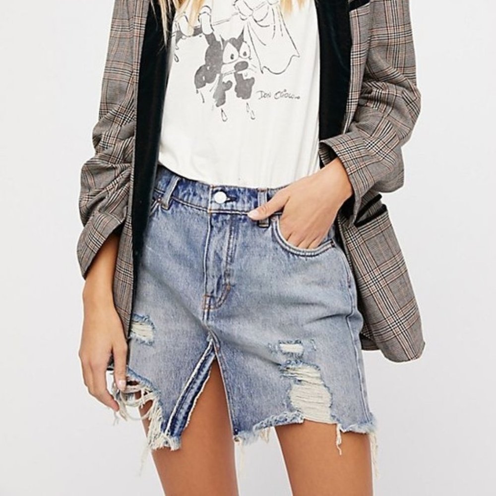 We the Free Relaxed & Destroyed Denim Skirt